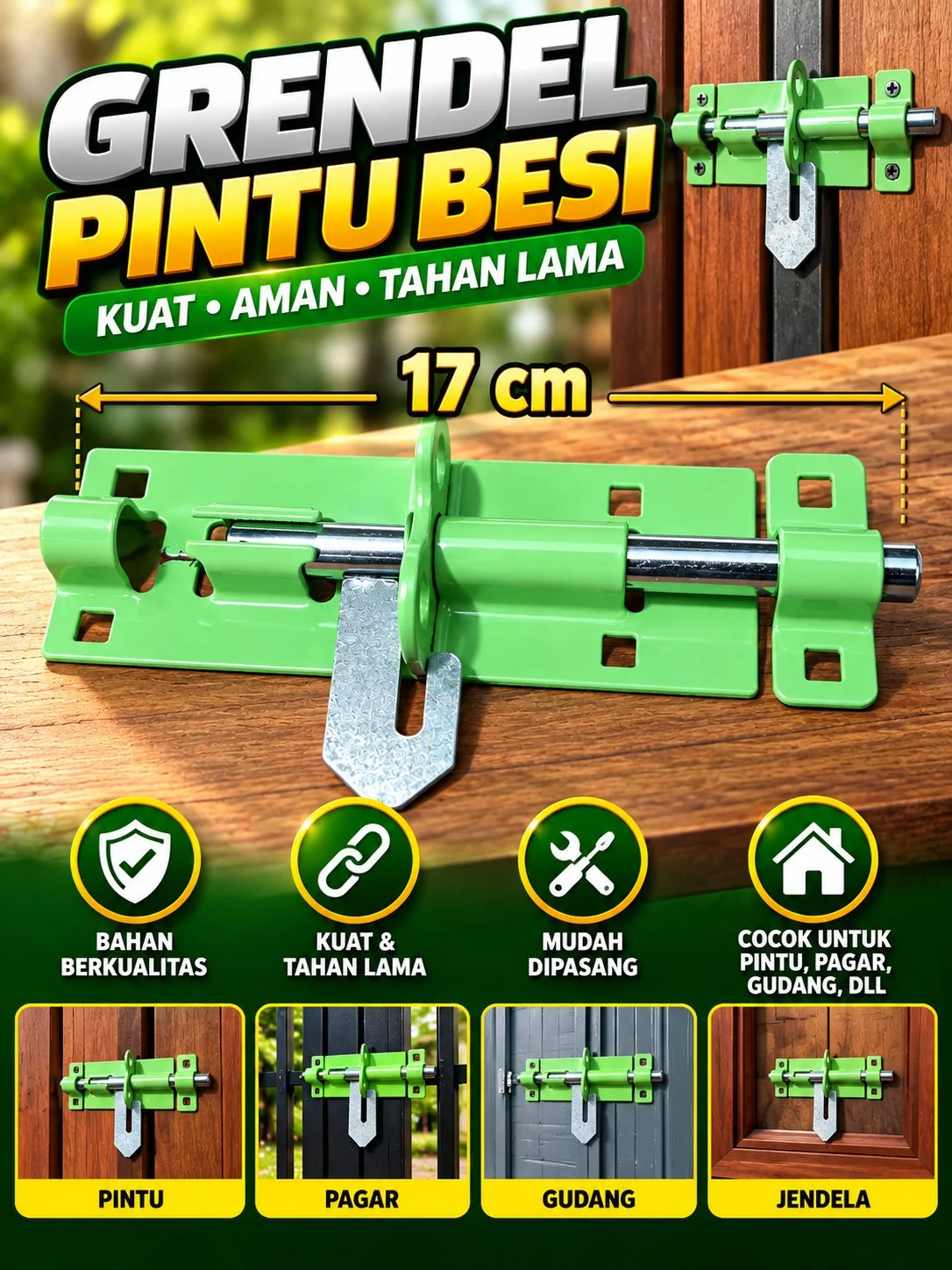 Grendel hijau panjang 17cm