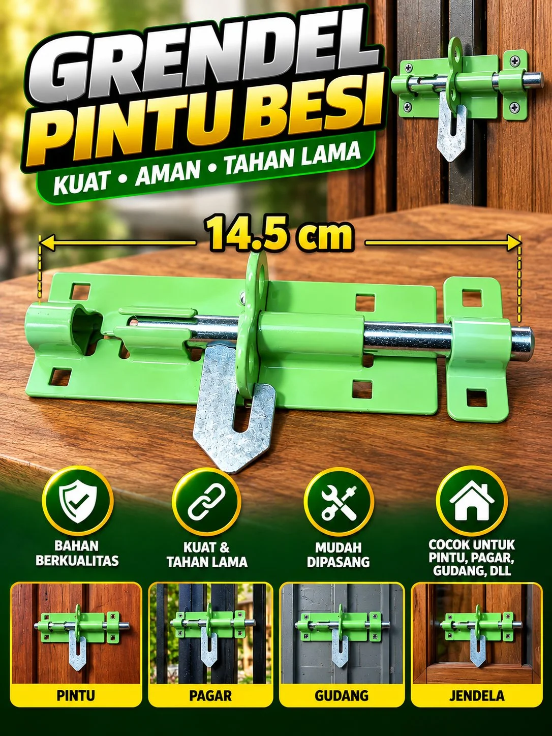 Grendel hijau panjang 14.5cm