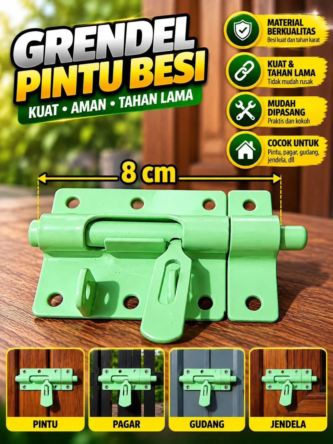Grendel hijau panjang 8cm