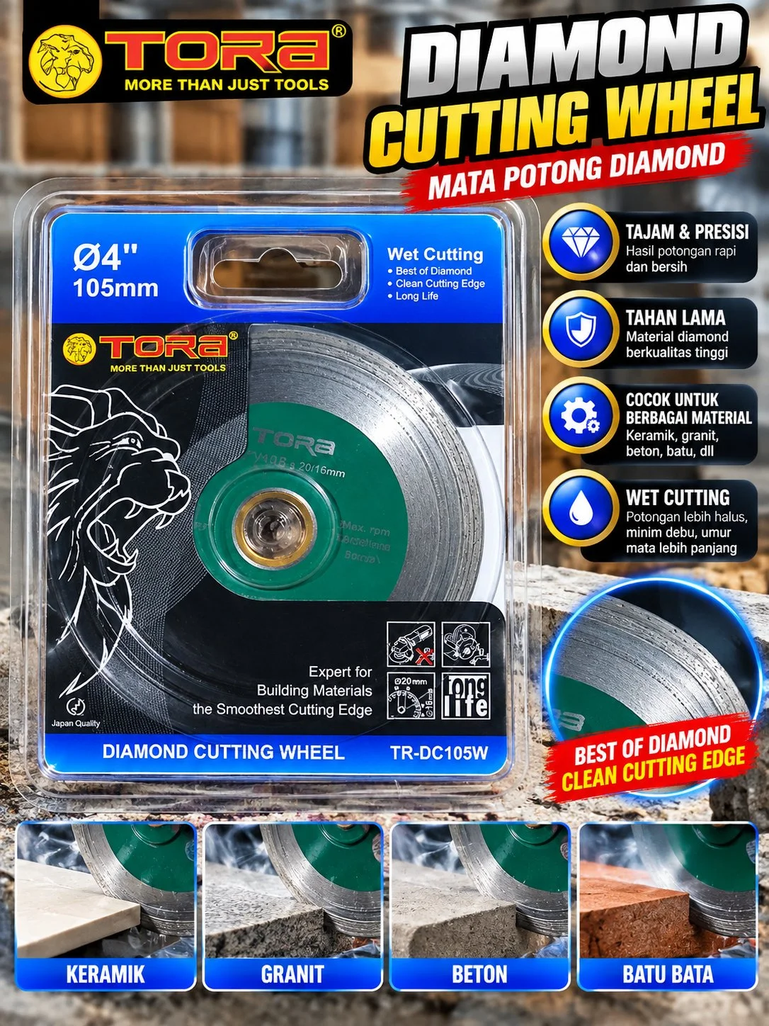 Diamond wet cutting wheel 4"